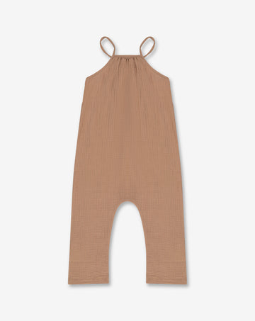Girls Spaghetti Tie Strap Overall - Muslin